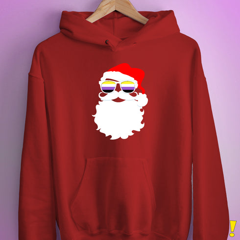 Santa Claus Nonbinary Pride Flag Sunglasses Hoodie - Red